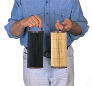 Comparison of diesel fuel filter before and after fuel cleaning